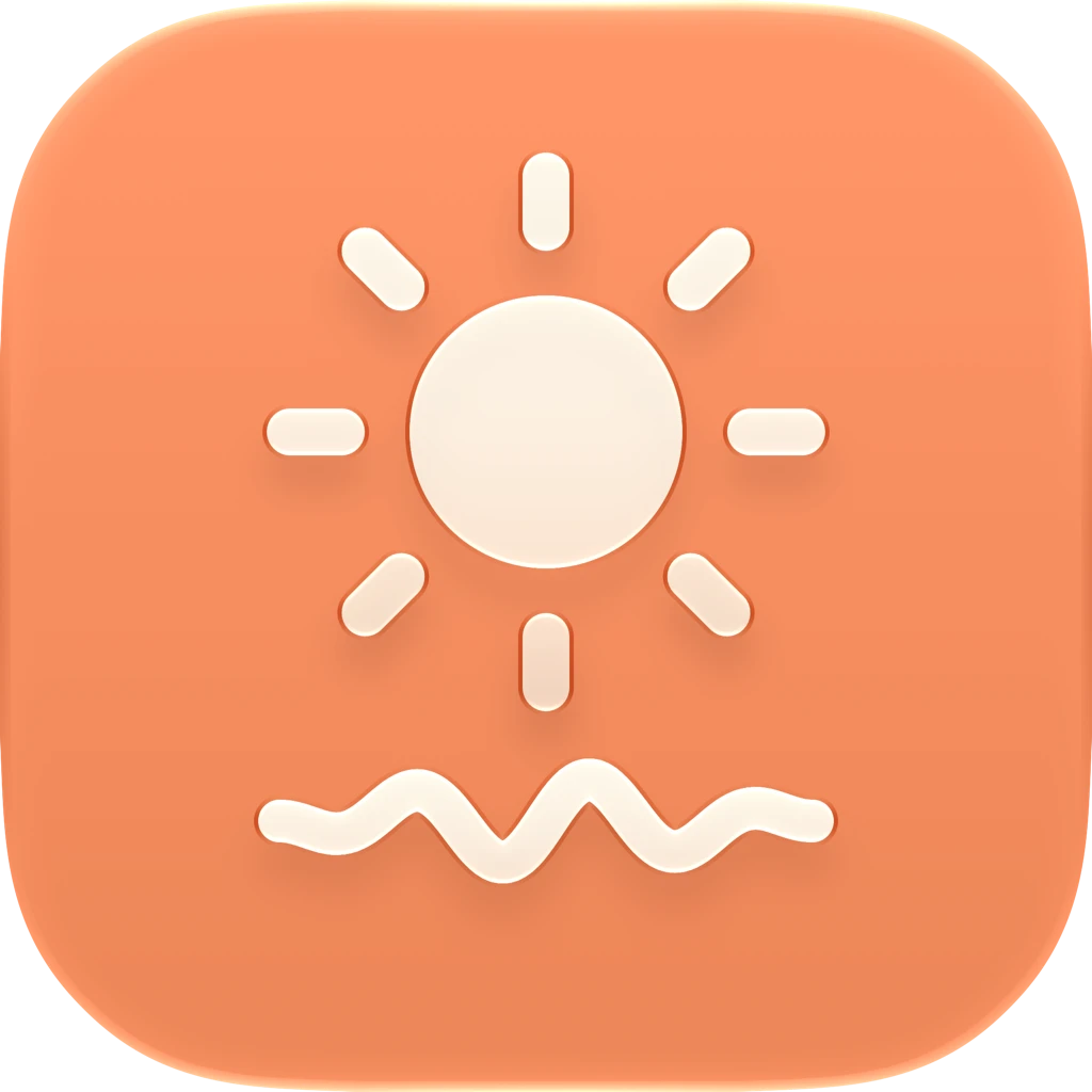 Sunscreen app icon: a sun rising over a sound wave