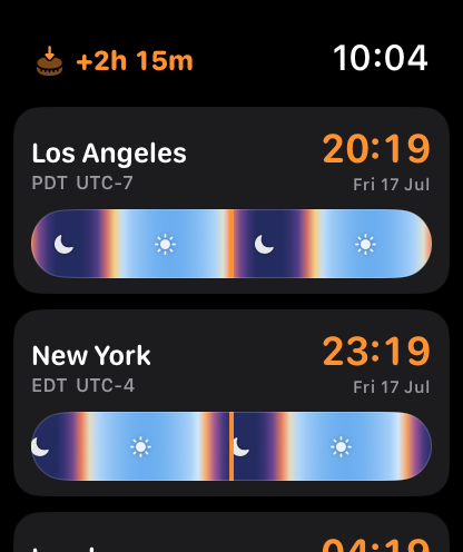 Teezee on Apple Watch scrubbed two hours ahead with the Digital Crown