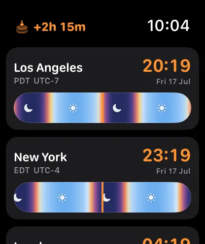 Teezee on Apple Watch scrubbed two hours ahead with the Digital Crown